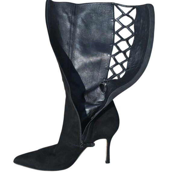 Black Manolo Blahnik Knee high boots with laser cut out sz 39.5 / 9 - Picture 7 of 11
